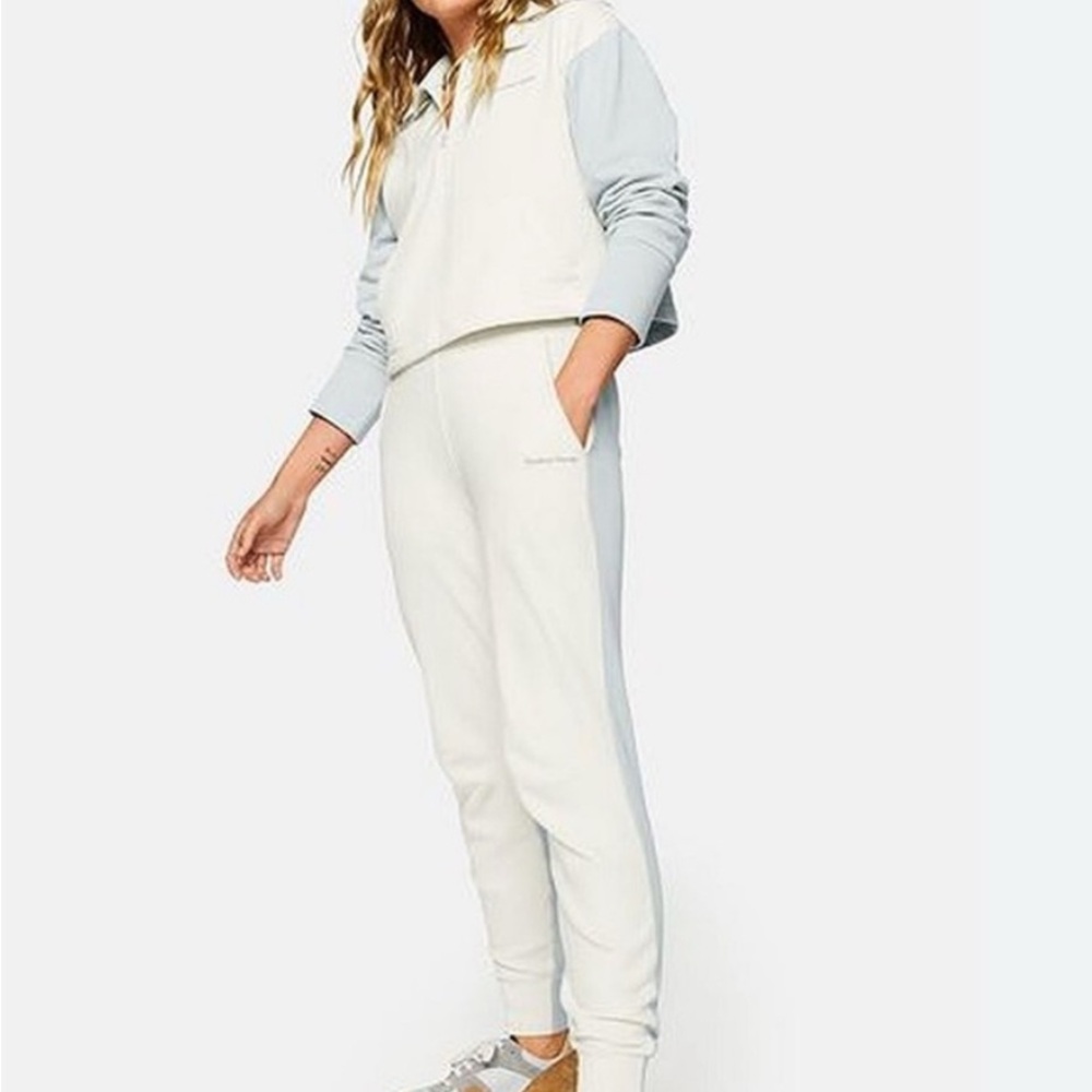 Outdoor Voices blue and cream joggers